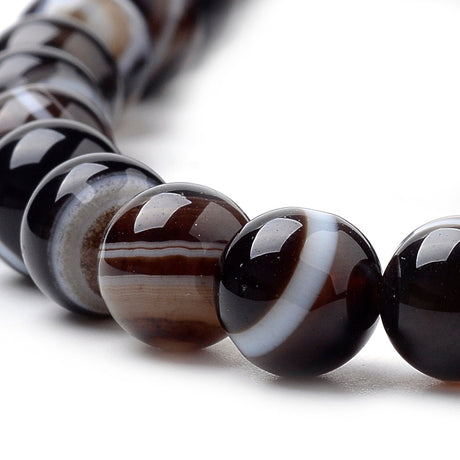 Stripe Agat, Mørk Brun, 10mm 