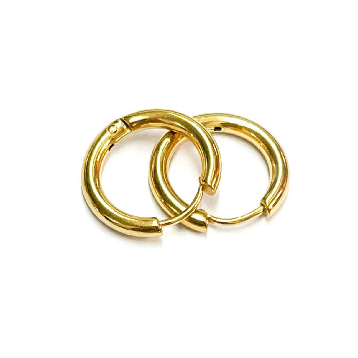 Hoop Earrings With Eye, 24K Gold Plated Steel, 14.x12x2mm