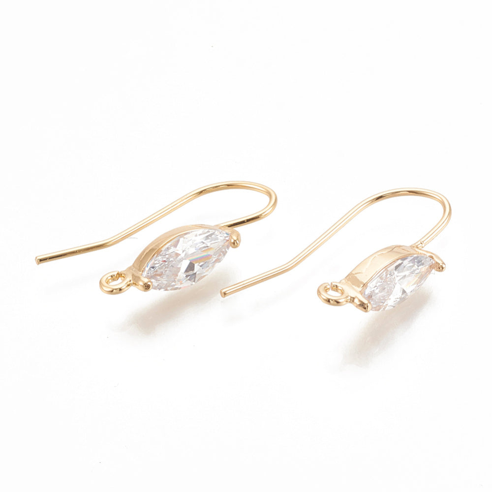 Simple ear hooks with zirconia stone, 18k gilded, 17x2.5mm