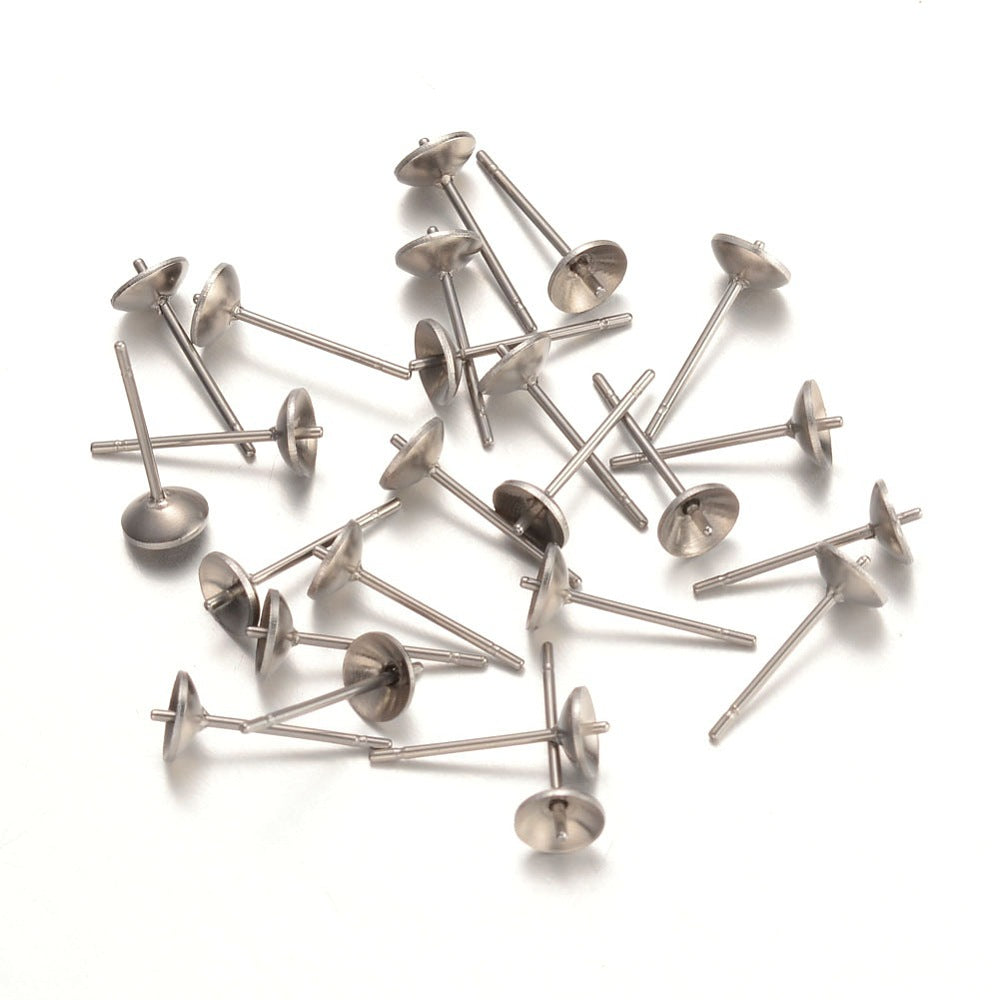 Earmosts for top/drilled beads, steel, 4mm, 10 pairs