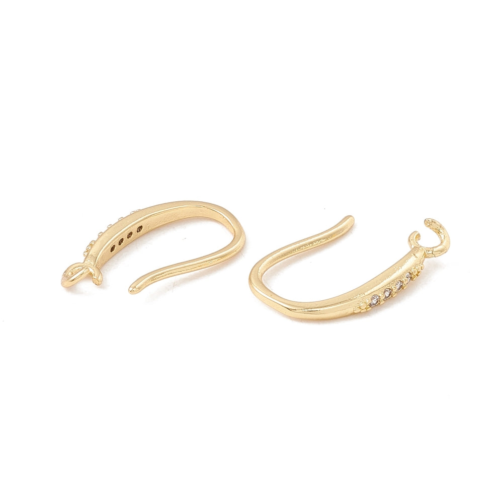 Simple ear hooks with zirconia stone, 18k gilded, 17x2.5mm