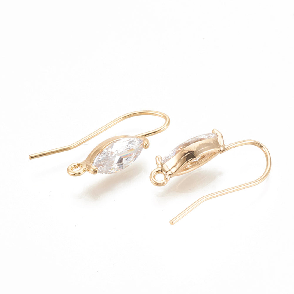 Simple ear hooks with zirconia stone, 18k gilded, 17x2.5mm