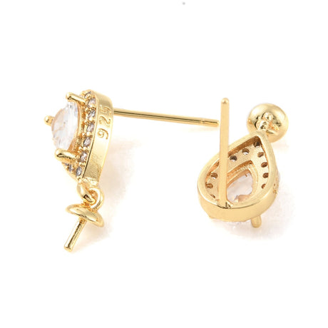 Floral earpieces with clear zirconia stone, 18k gilded, 9x7.8mm