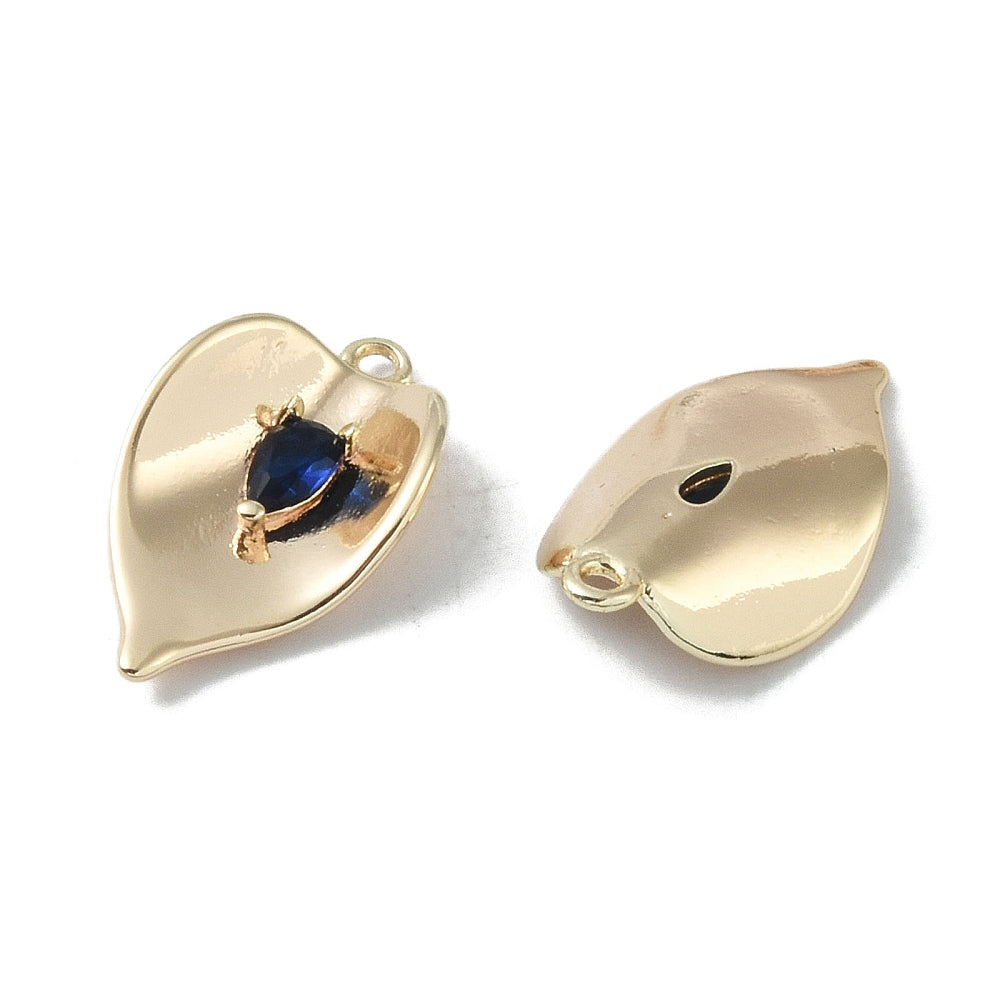 Pendant with Dark Blue Zirconia Stone, 18K Gold Plated, 20x12mm 