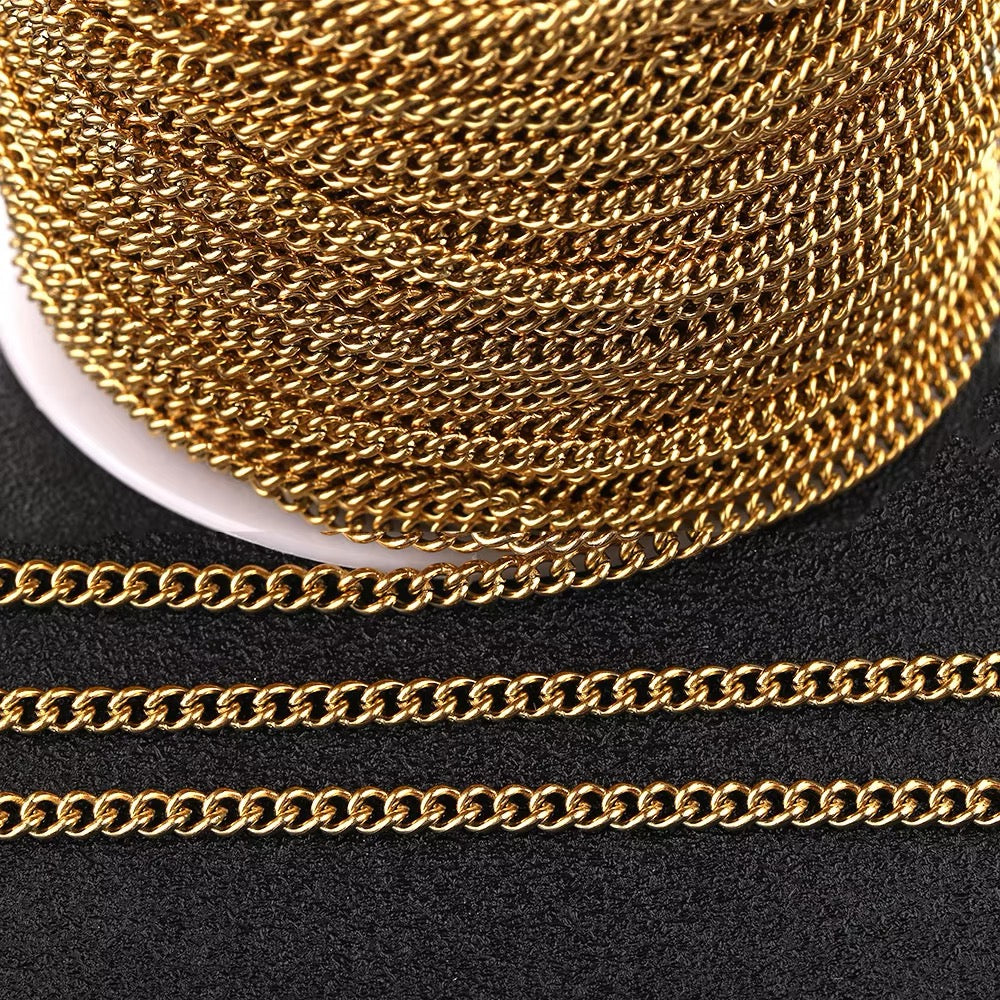 Waterproof Chain, Gold-Plated Steel, 1.5x0.4mm, 1m 