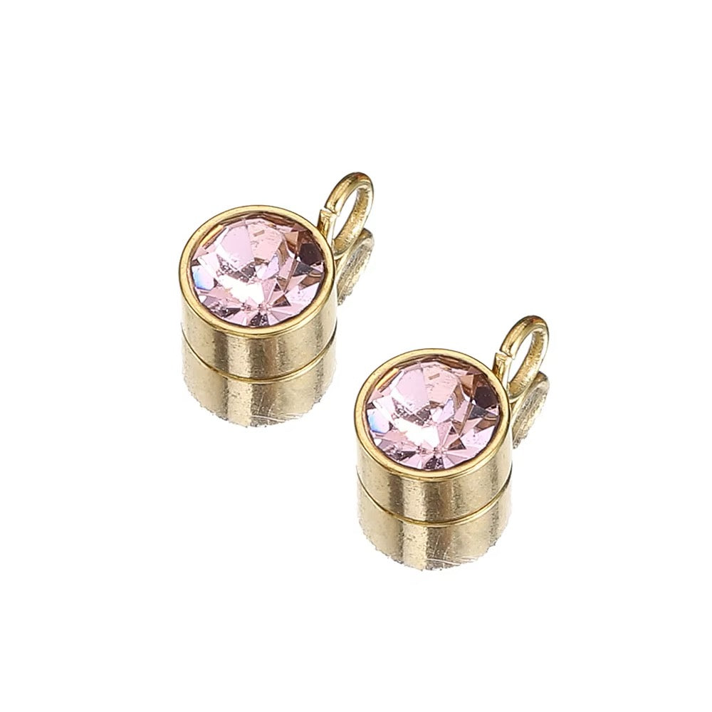 Waterproof Pendant, 18K Gold Plated Steel, pink, 2 pcs. 