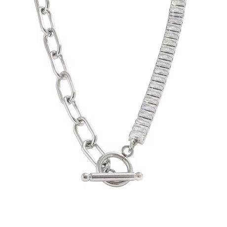 Waterproof Tennis Necklace with Clear Zirconia Stones, Steel, 38 cm 