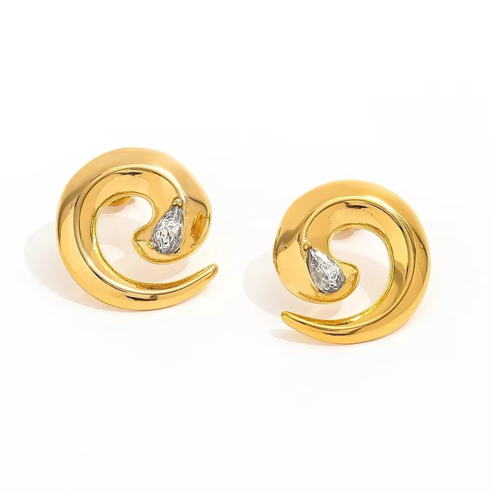 Waterproof ear studs with zirconia stones, gold-plated 