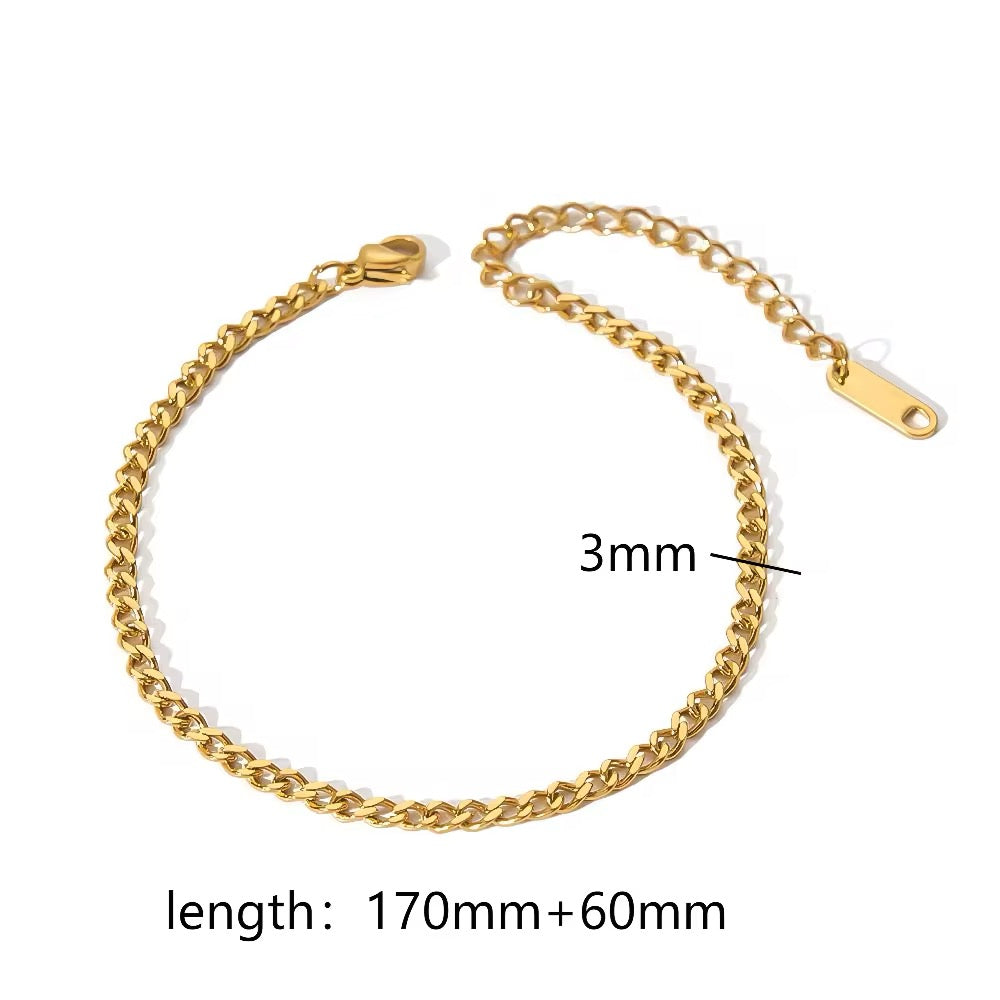 Vandfast Armbånd, 18K Forgyldt Stål, 17+6cm