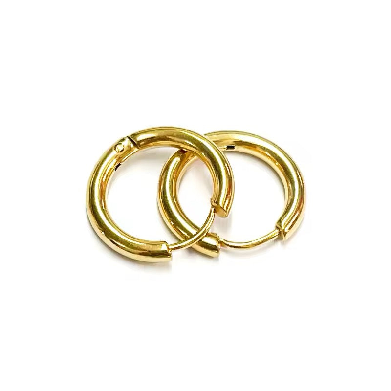 Hoop Earrings With Eye, 24K Gold Plated Steel, 14.x12x2mm