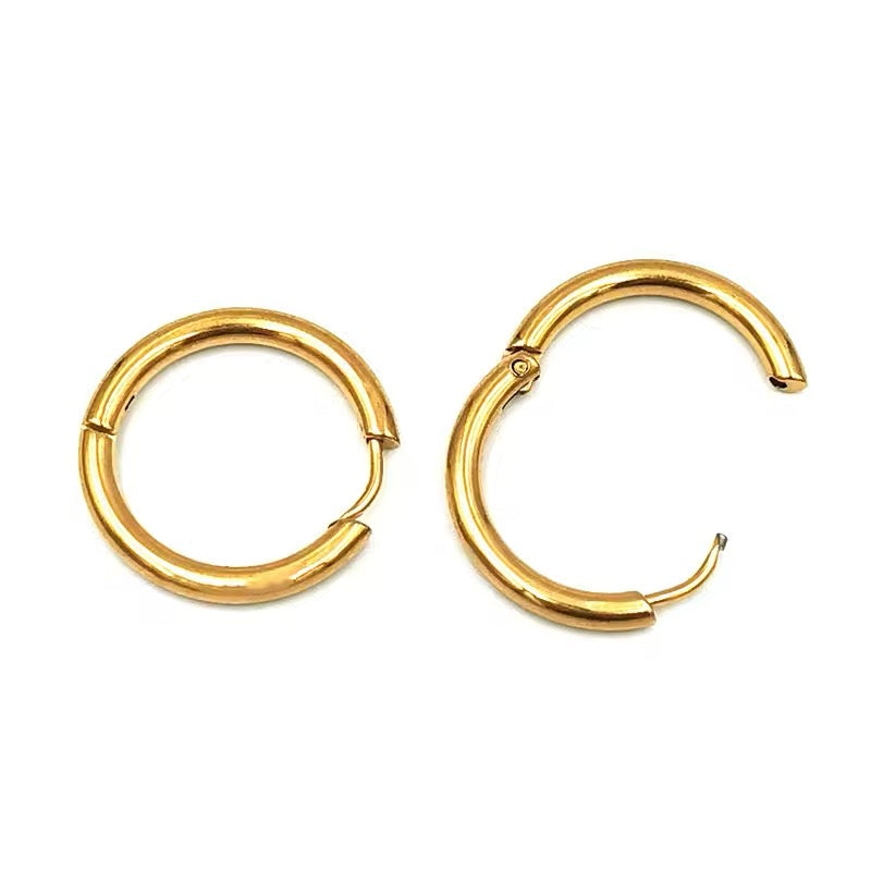 Hoop Earrings With Eye, 24K Gold Plated Steel, 14.x12x2mm