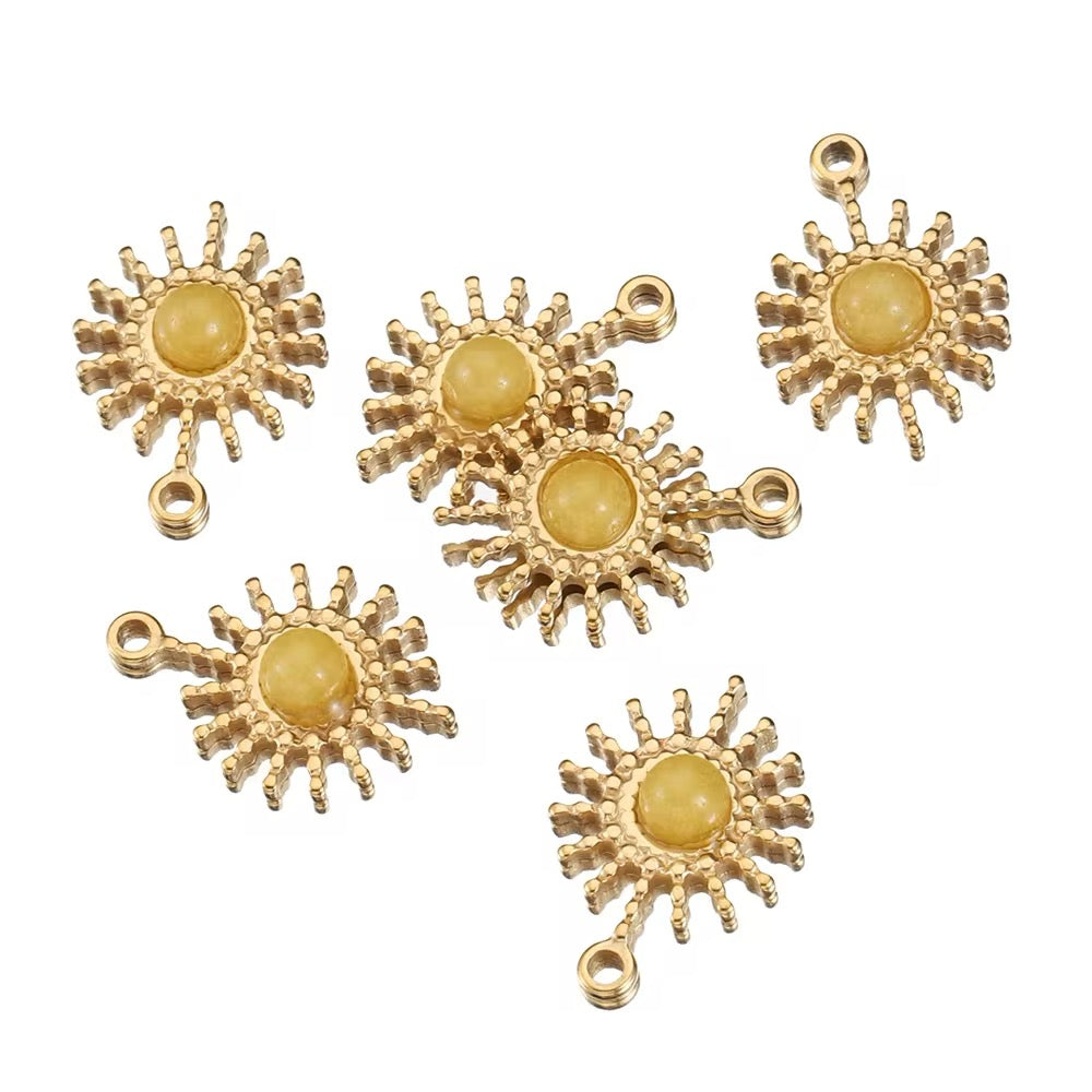 Vanntett "Sun"-anheng, gult, 18K gullbelagt stål, 13x18 mm