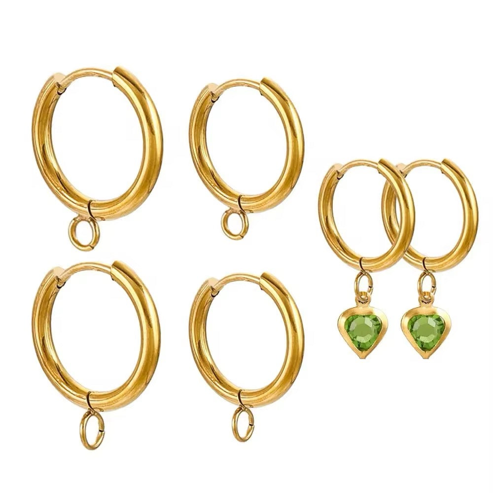 Hoop Earrings With Eye, 24K Gold Plated Steel, 14.x12x2mm