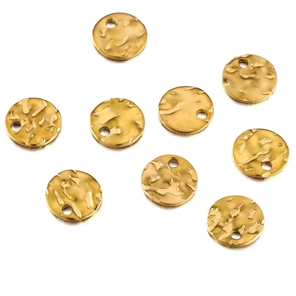 Waterproof Round Pendant, 18K Gold Plated Steel, 8mm, 10 Pieces 