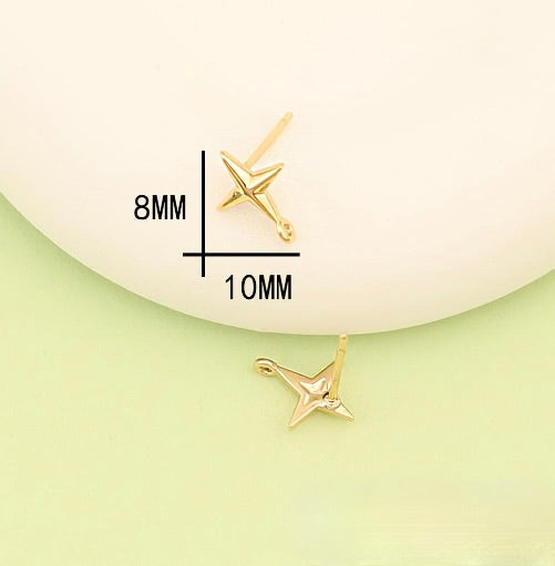 Vandfast Stjerne Ørestikkere, Forgyldt Messing, 8x10mm