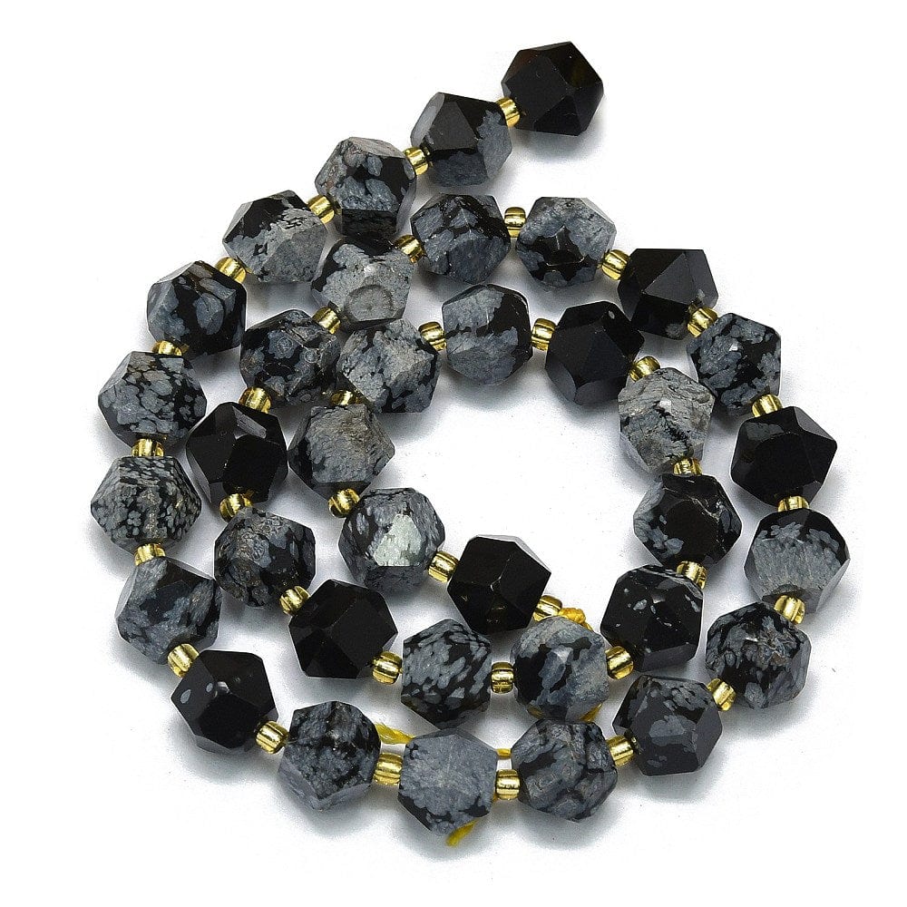 ass sten og perler Snowflake Obsidian Kantet, 8-8,5-10,5mm