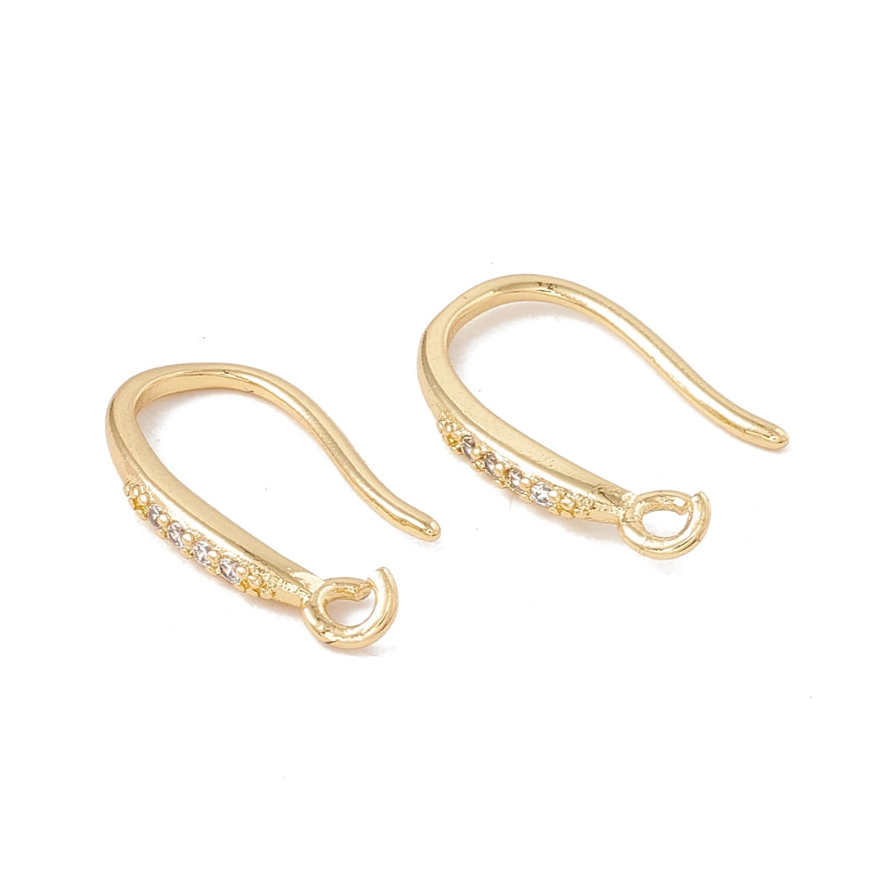 Simple ear hooks with zirconia stone, 18k gilded, 17x2.5mm