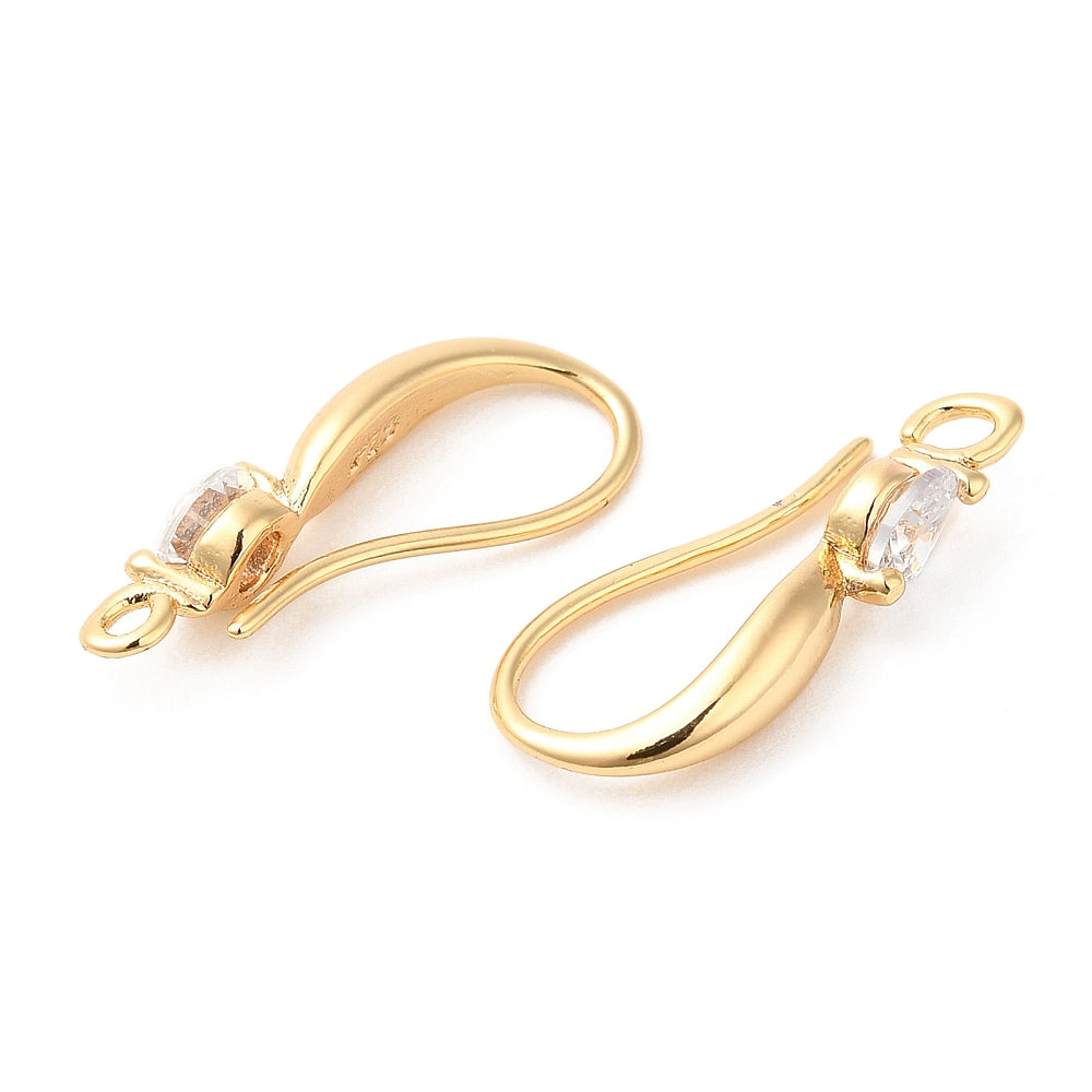 Simple ear hooks with zirconia stone, 18k gilded, 17x2.5mm