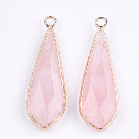 Rose Quartz Pendant/Bezel, Pink, 18x8x4mm