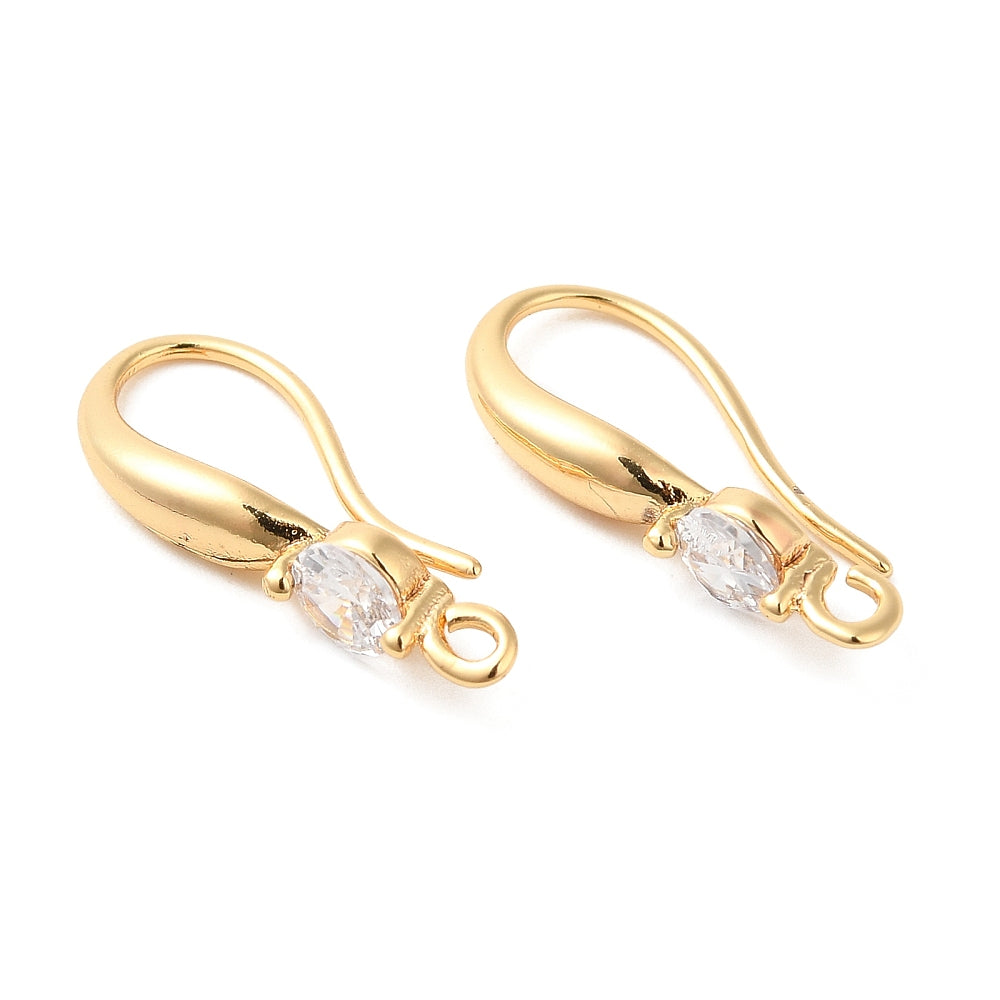 Simple ear hooks with zirconia stone, 18k gilded, 17x2.5mm