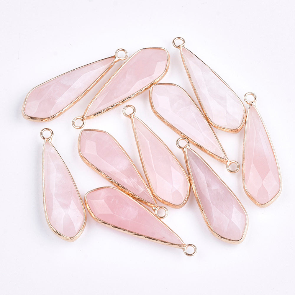 Rose Quartz Pendant/Bezel, Pink, 18x8x4mm