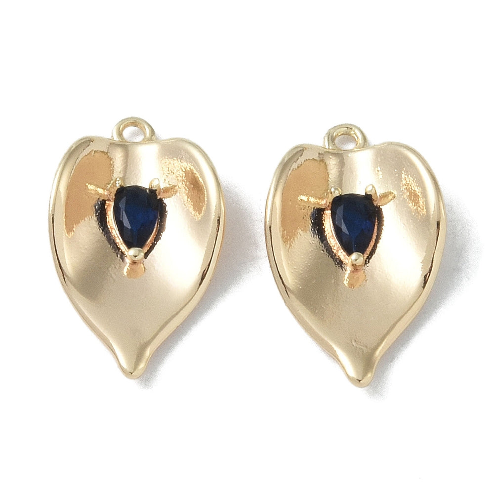 Pendant with Dark Blue Zirconia Stone, 18K Gold Plated, 20x12mm 