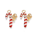 jul-julemataterialer Candy stok med emajle og rihnsten, str. 22x14 mm. 6 stk.