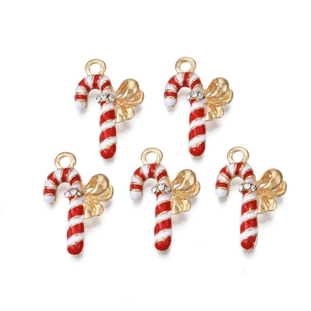 jul-julemataterialer Candy stok med emajle og rihnsten, str. 22x14 mm. 6 stk.