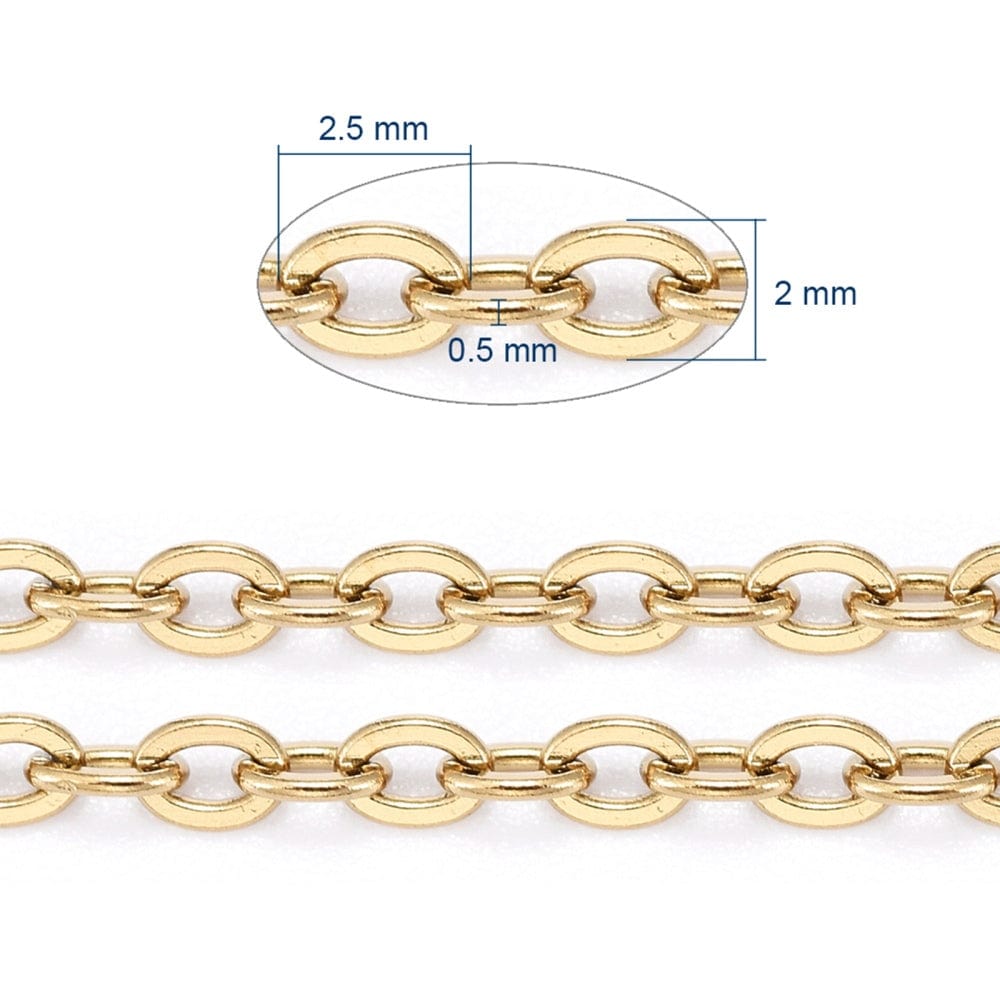 Metervarer etc. Vandfast Anker Kæde, 18K Forgyldt Stål, Oval, 2.5x2x0.5mm