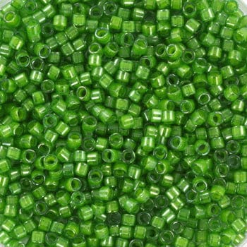 miyuki beads Miyuki Delica Perler, DB274, Lined Luster Pea Green, 11/0