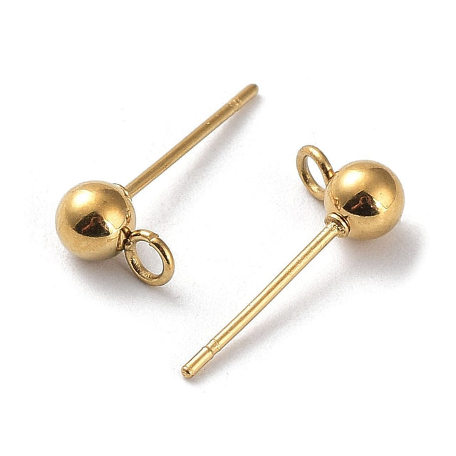 Ørestikkere Ball Ørestikkere Med Øje, 18K vandfast Forgyldt Stål, 16x4 mm