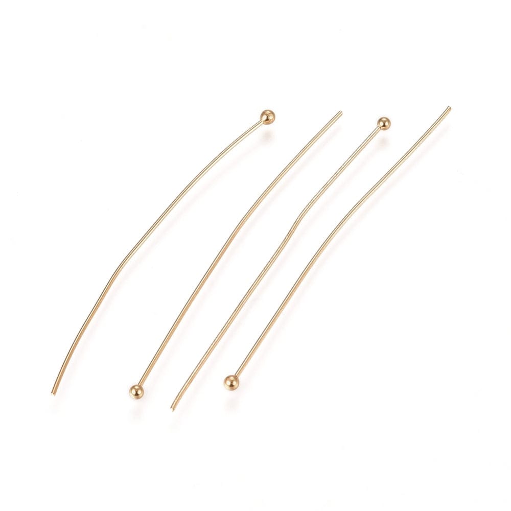 Pearl Rods With Round Head, 24K Gilded Steel, 40x0,5mm