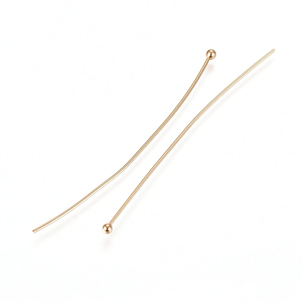 Pearl Rod With Round Head, 24K Gold Plated Steel, 40x0.5mm