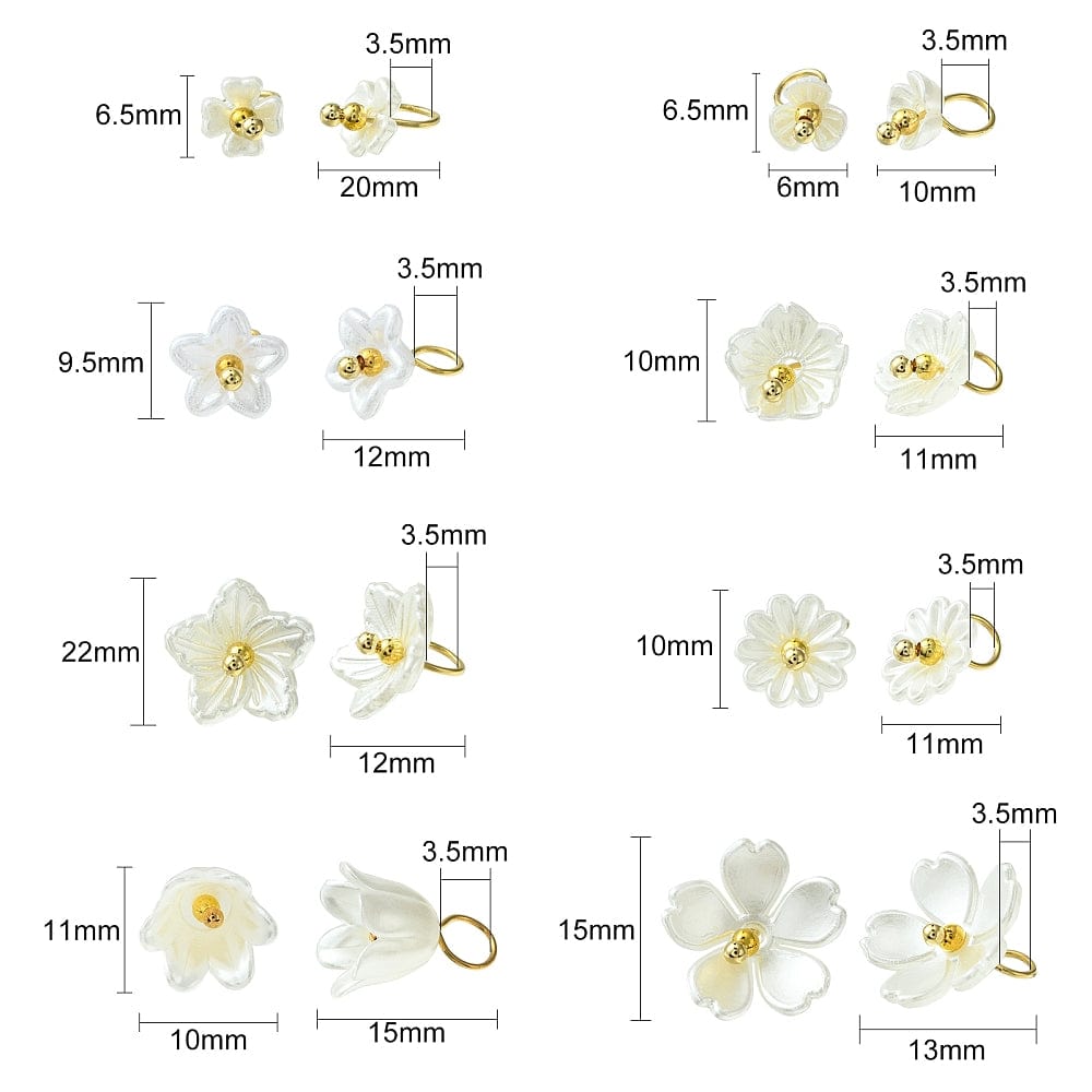 vedhæng Akryl Blomster, Assorteret Størrelser Og Modeller, Forgyldt, 10-27mm, 80 stk