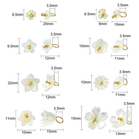 vedhæng Akryl Blomster, Assorteret Størrelser Og Modeller, Forgyldt, 10-27mm, 80 stk