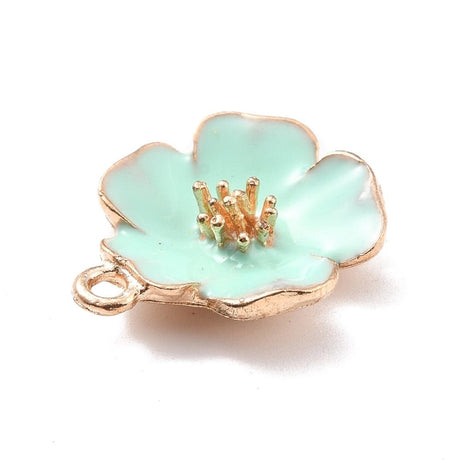 vedhæng Blomster Med aqua grøn Emalje str. 23x19 mm, 4 stk.