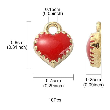 vedhæng Hjerte Vedhæng Med Rød Emalje, 8x7,5x2,5mm, 10 Stk