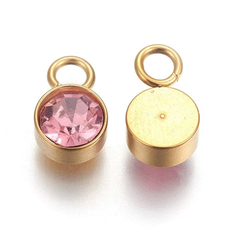 vedhæng Vandfast Vedhæng Med rosa Glas 18K Forgyldt Stål, 10x6 mm, 2 stk.