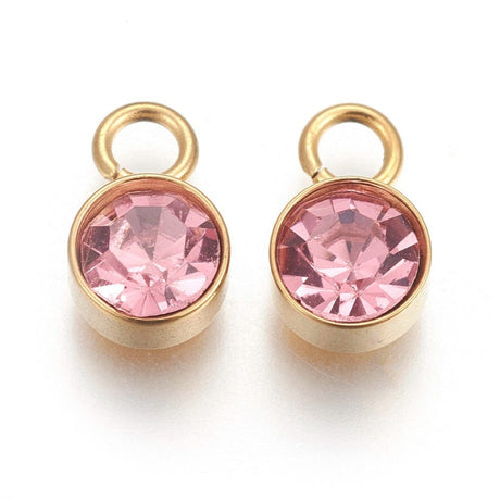 vedhæng Vandfast Vedhæng Med rosa Glas 18K Forgyldt Stål, 10x6 mm, 2 stk.