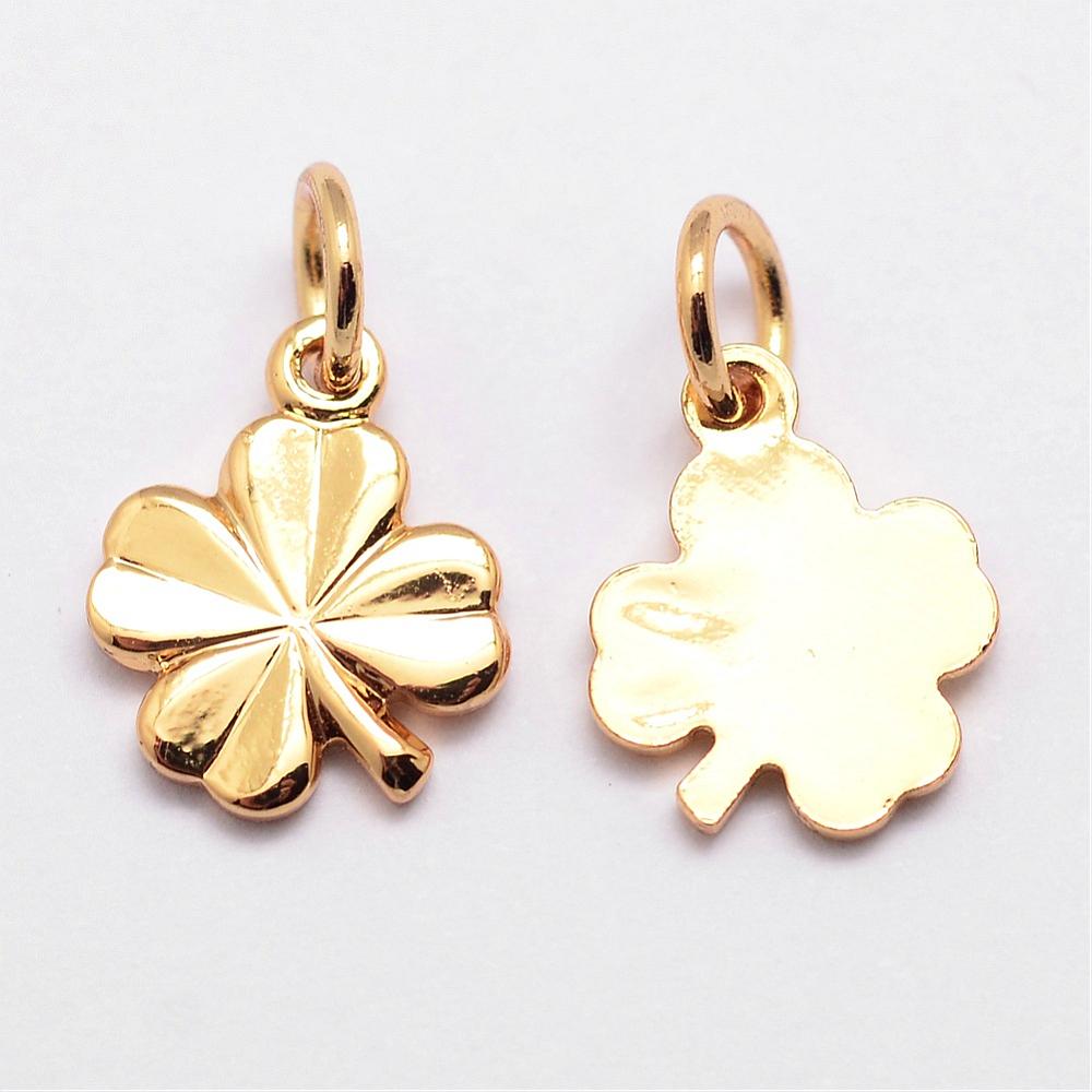 Clover Charms, 18K Gold plated, 11x9x1mm