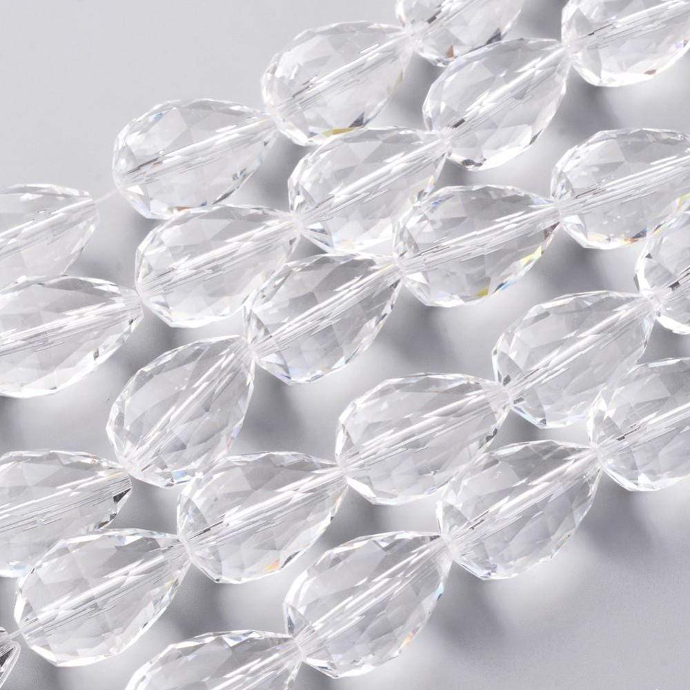 Uniq Perler Enkelt perler og sæt Facetteret klare glas dråber, 28x18 mm.